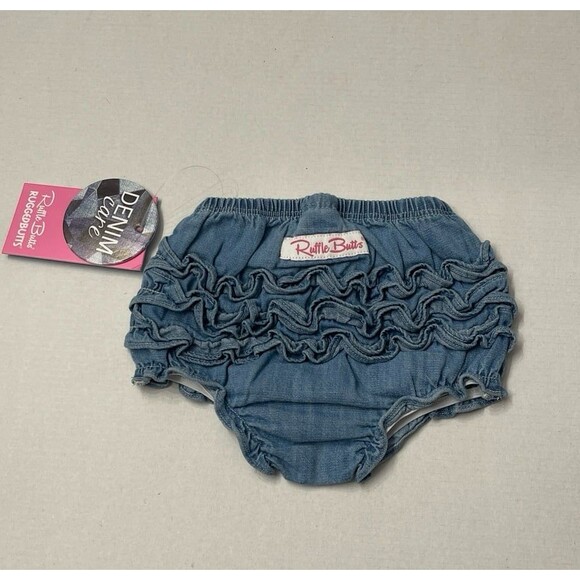 RuffleButts Baby Girls Woven RuffleButt Bloomer Light Wash Denim Size 0-3M New - Picture 4 of 5